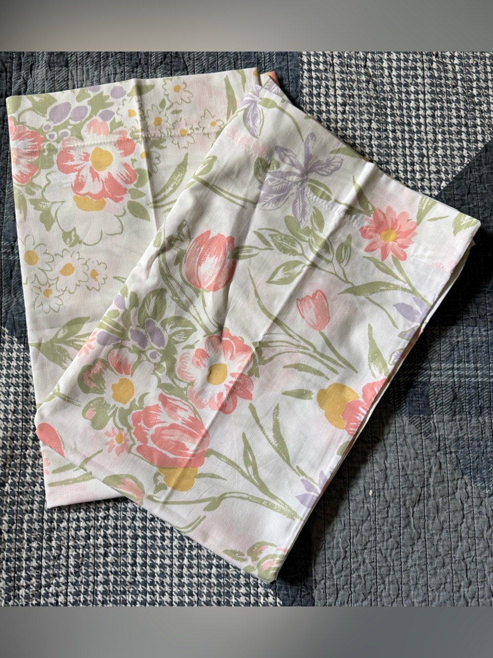 Sears Floral Cotton Pillowcases in Pink, Green & Lavender